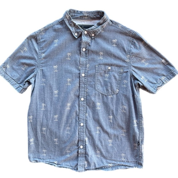 West49 Boys Blue Palm Tree Short Sleeve Button  Down Shirt Size 14 - Picture 1 of 4